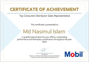 Nasimul islam received Certificate-ExxonMobil Top programmer